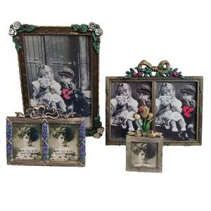 Vintage Artist Signed Filigree Metal Picture Frame Lot, Ornate Victorian